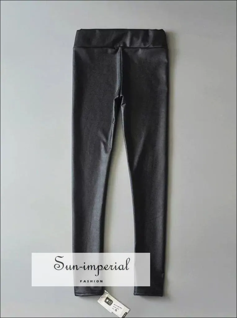 Autumn Winter Fashion Women Vegan Pu Leggings with Fluff Lining