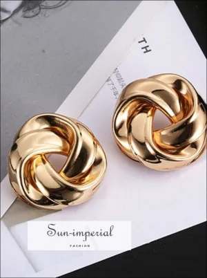 Big Vintage Metal Twisted Dangle Earrings for Women Charm Gold Color Spiral Earrings
