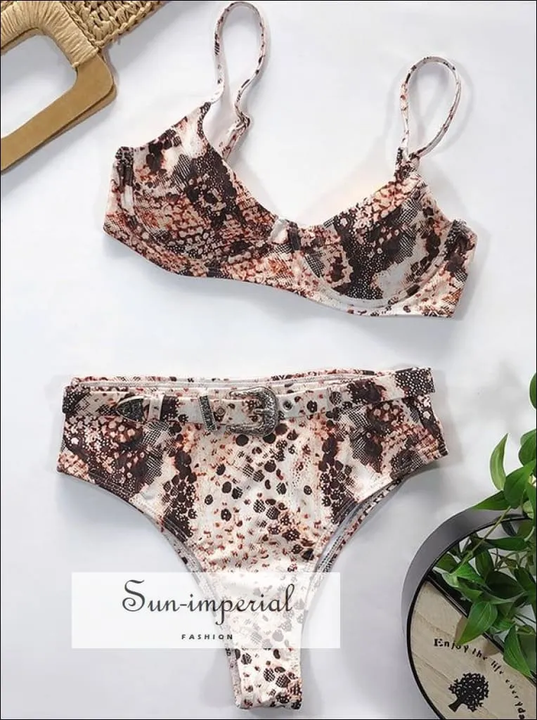 High Waist Bikini Belt bottom Swimsuit Women Leopard Print Bikini Set Swimwear - Green Leopard