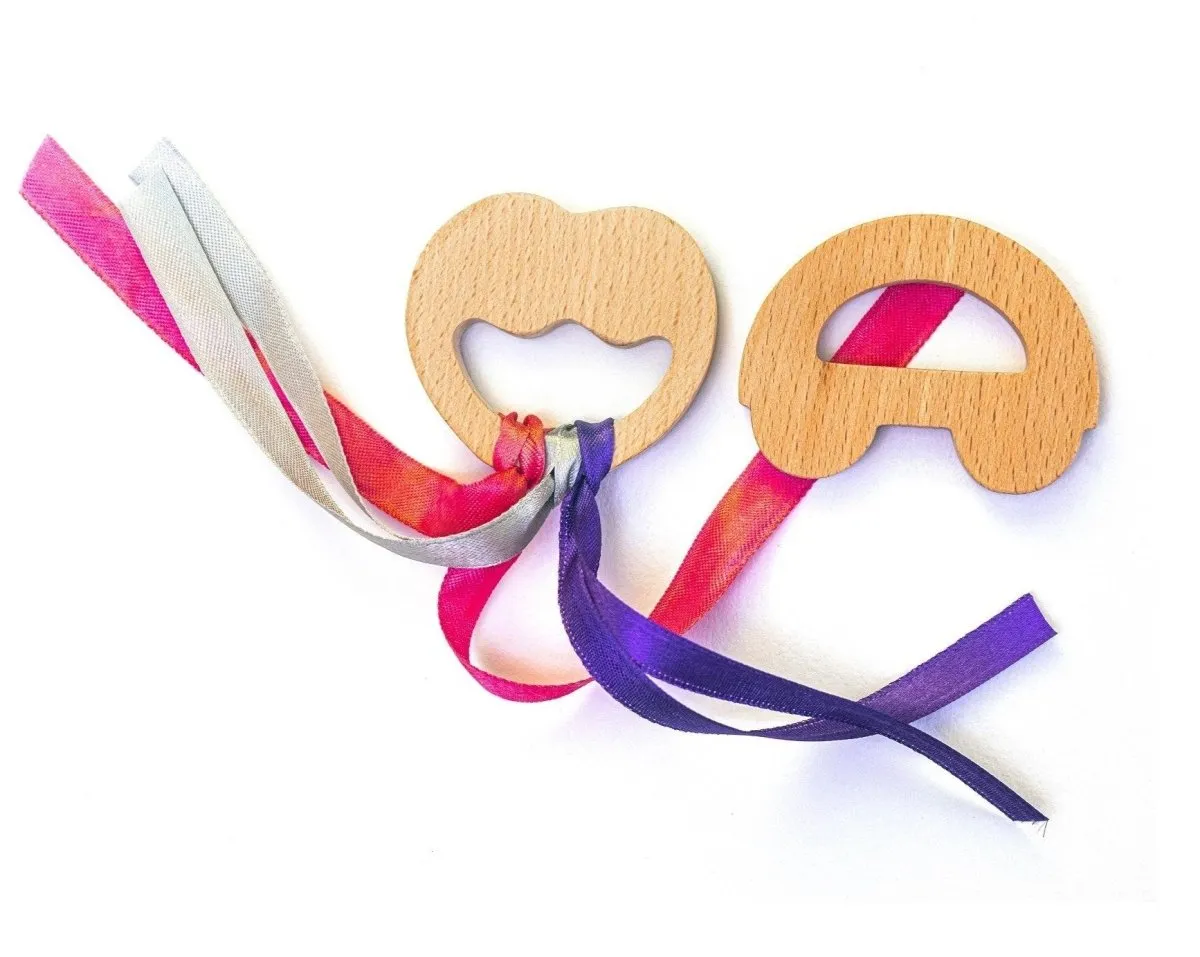 Rocking Potato Wooden Teether - Apple & Car